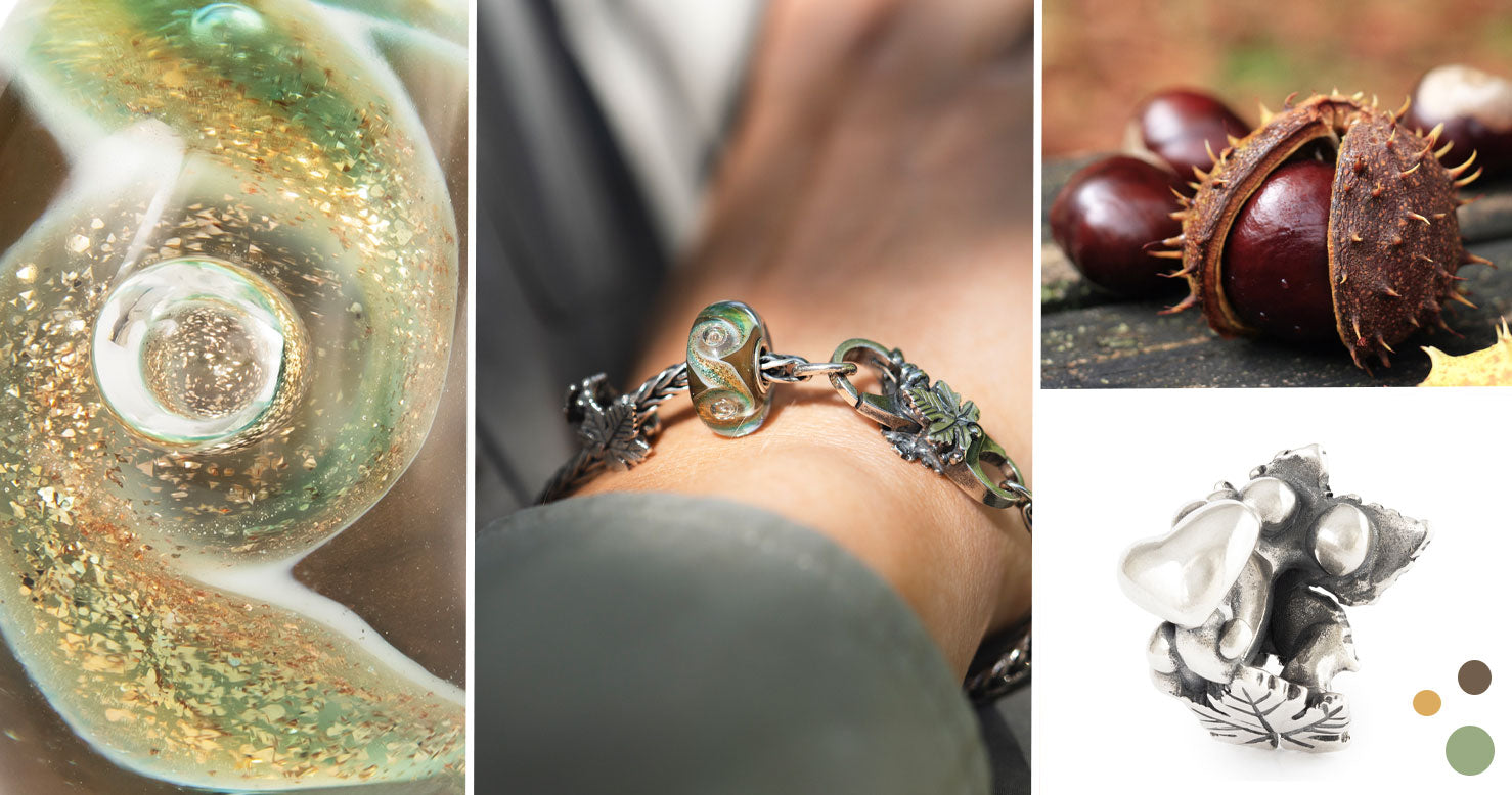 Limited Edition bracelet including a clasp, silver bead and glass bead inspired by the chestnut tree