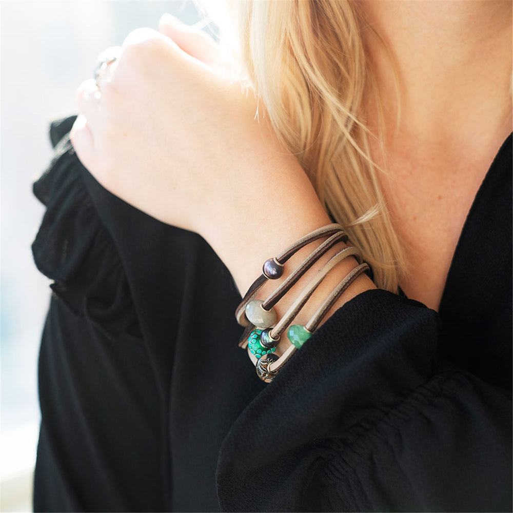 Perla Trollbeads In Avventurina Verde - Pietra Preziosa Naturale, Per Bracciali Personalizzabili, Astuccio Originale